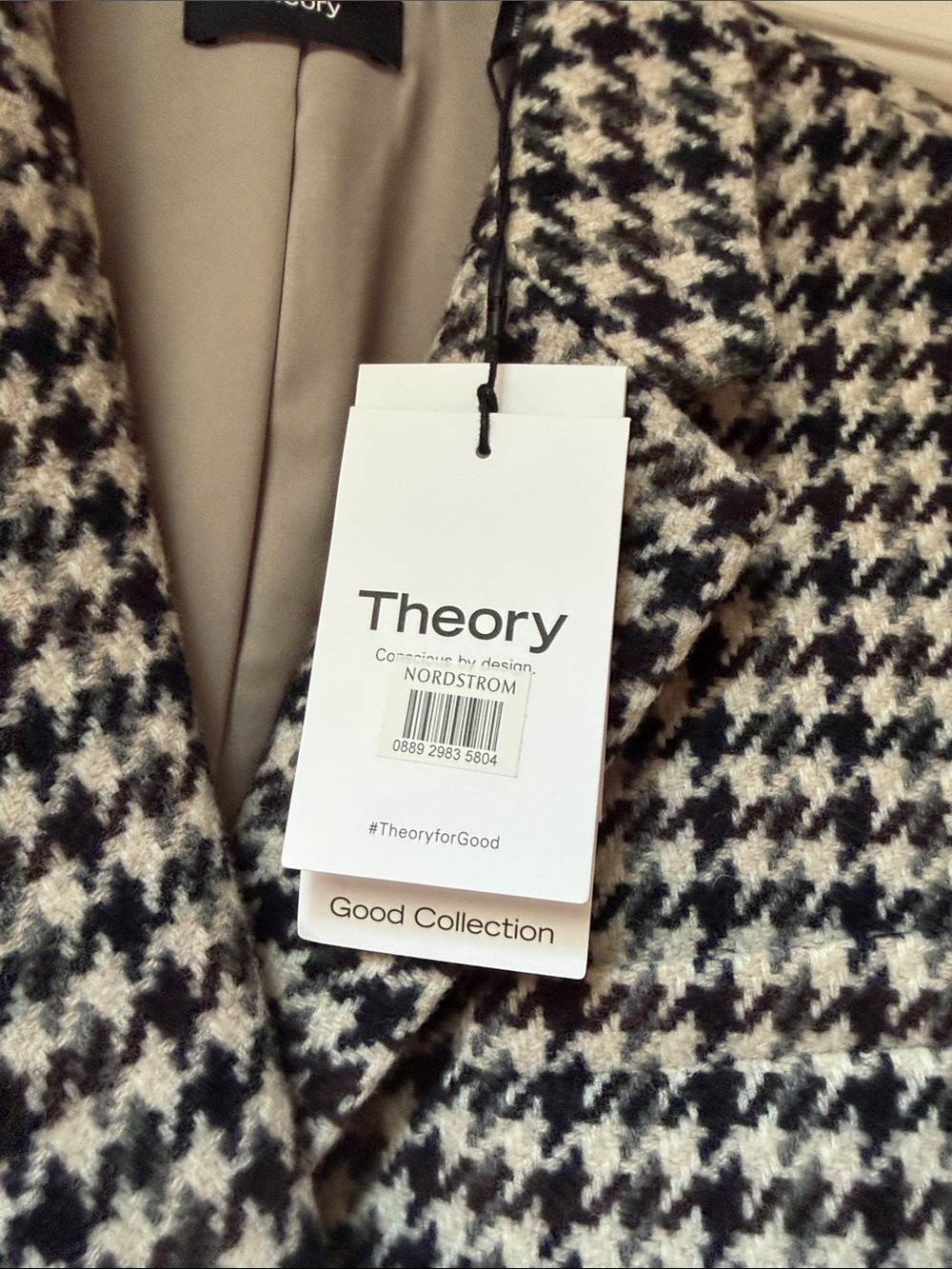 Theory square DB jacket mink Multi pattern tweed 100% wool lined houndstooth$495 - Picture 3 of 11